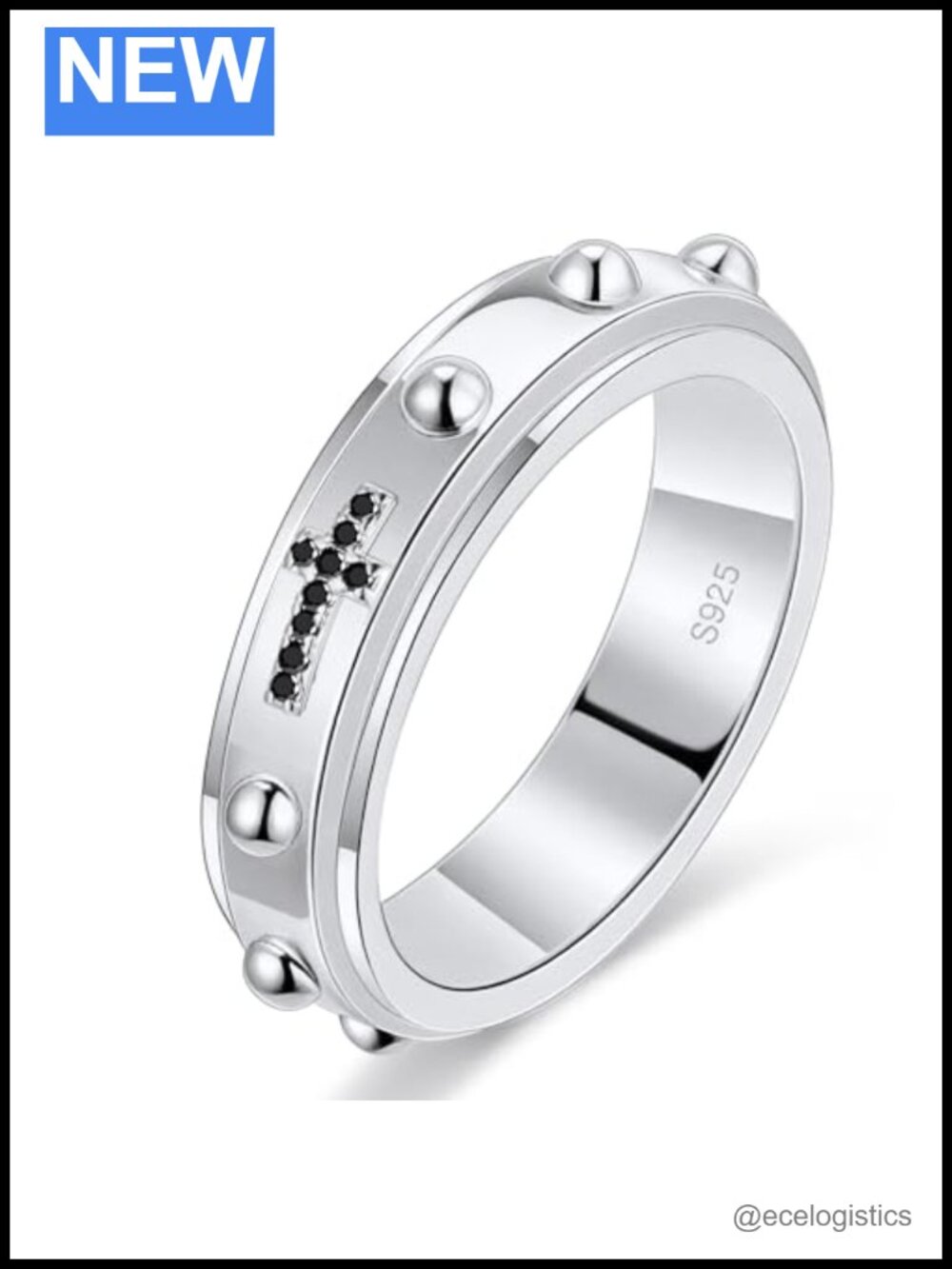 Sterling Silver 14K Gold Plated Spinner Ring Rosary Fidget Anxiety Band